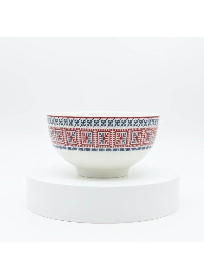 AKDC Luhpar Premium 4.5-Inch Ceramic Small Bowl Â€“ White With Red & Blue Decorative Pattern - Image 1